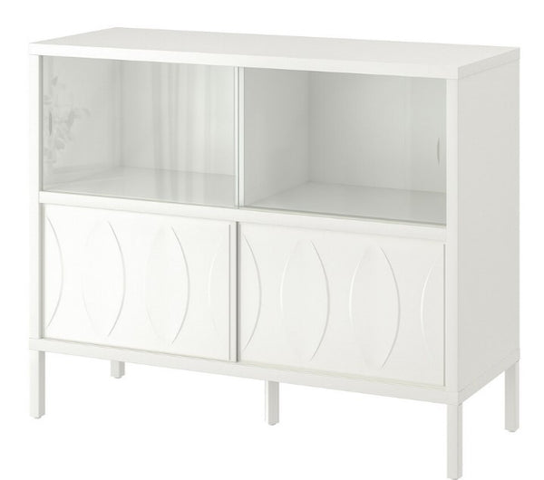 KALKNÄS Cabinet with sliding doors, white, 121x43x98 cm