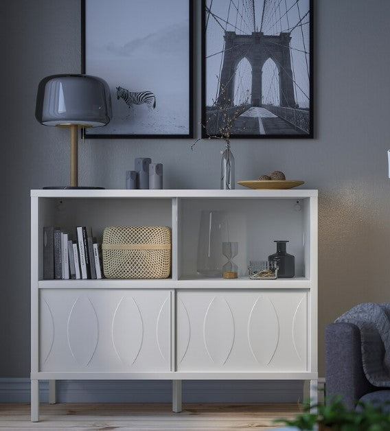 KALKNÄS Cabinet with sliding doors, white, 121x43x98 cm