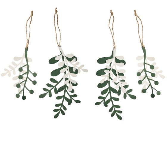 VINTER 2021 Christmas Decoration Leaf Hanging decoration, set of 4, mistletoe white/green