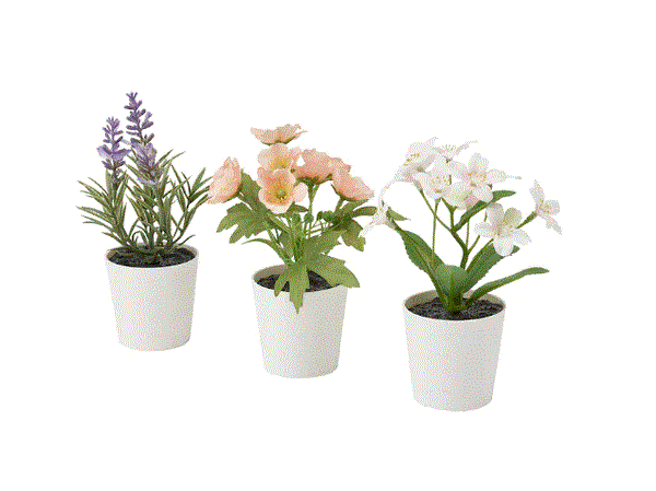 FEJKA Artificial potted plant w pot, set of 3, in/outdoor flower mix, 6 cm