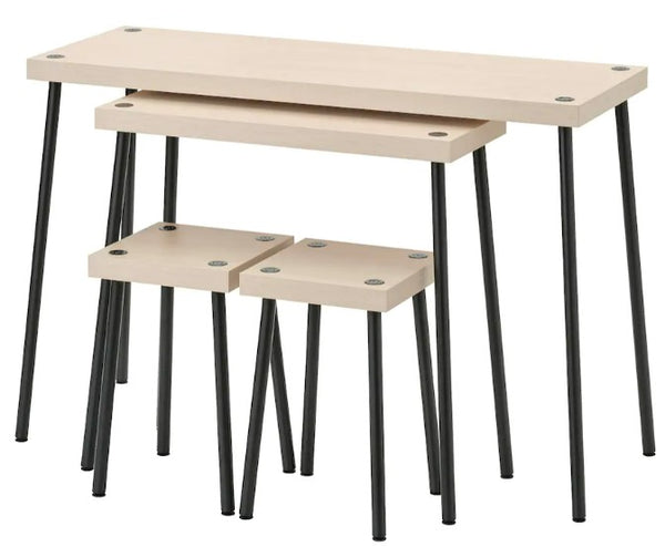 FRIDNÄS Nesting tables with stools set of 4, black/birch effect