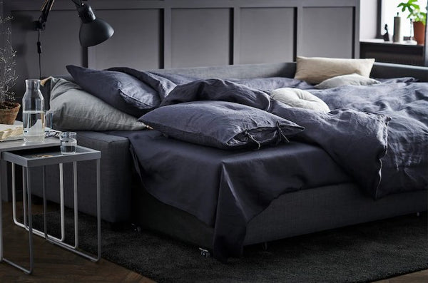 FRIHETEN / KLAGSHAMN Corner sofa-bed with storage, Skiftebo dark grey