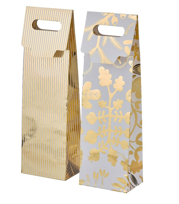 VINTER 2021 Gift bottle packaging set of 2, stripe/floral white/golden 13x41 cm