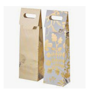 VINTER 2021 Gift bottle packaging set of 2, stripe/floral white/golden 13x41 cm