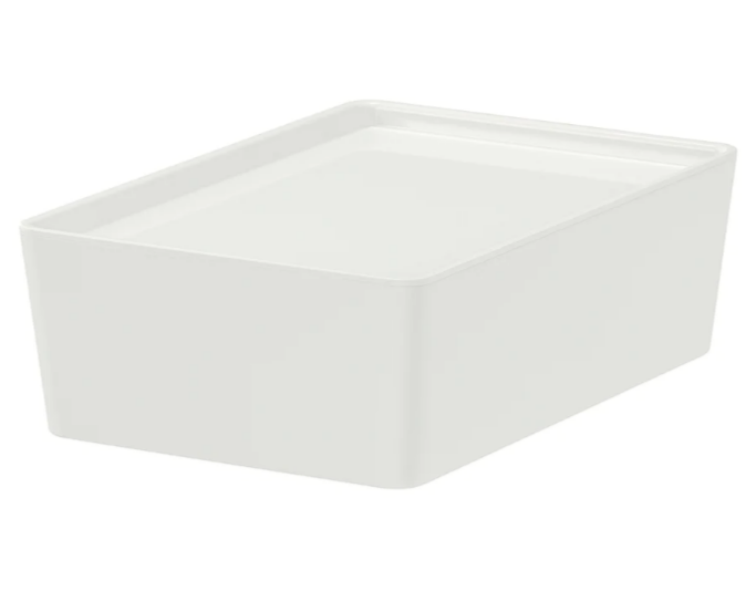 KUGGIS Box with lid, white, 18x26x8 cm