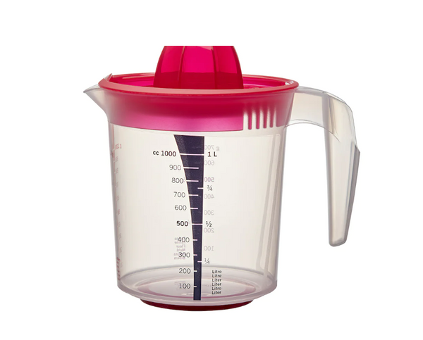 INFRIA Jug with lid and citrus squeezer, transparent/cerise, 1.0 L