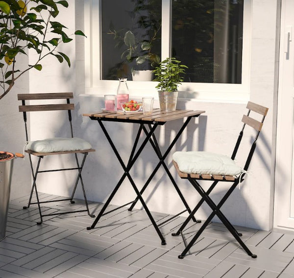 TARNO Table, outdoor, black/light brown, 55x54 cm