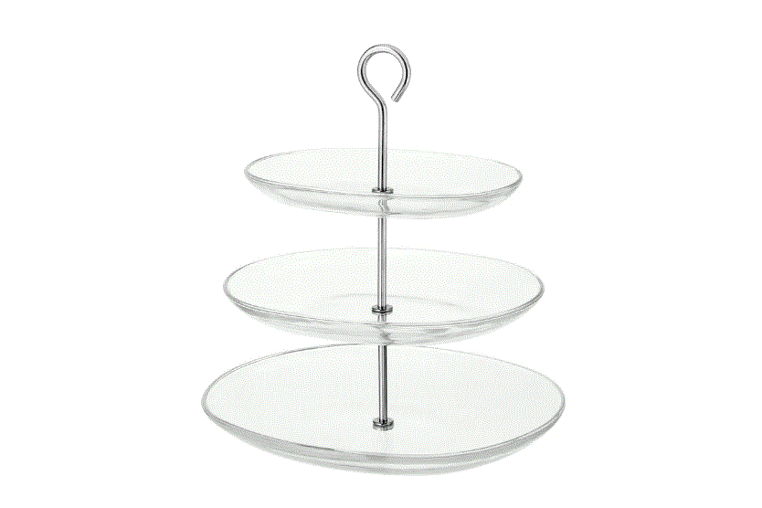 KVITTERA Serving stand, three tiers, clear glass/stainless steel