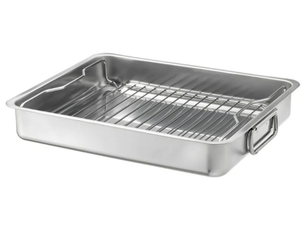KONCIS Roasting tin with grill rack, stainless steel, 40x32 cm