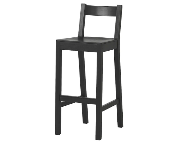 NORDVIKEN Bar stool with backrest, black, 75 cm