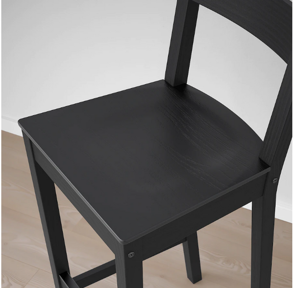 NORDVIKEN Bar stool with backrest, black, 75 cm