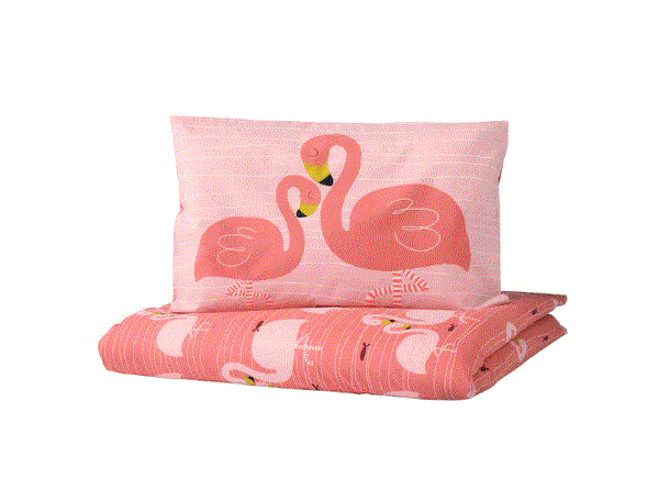 RORANDE Duvet cover 1 pillowcase, flamingo/pink, 110x125/35x55 cm
