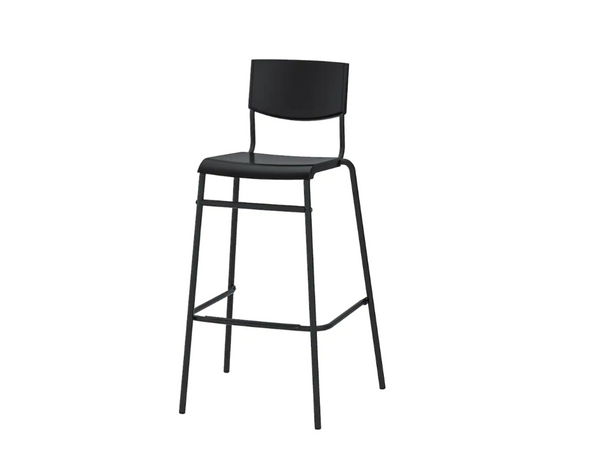 STIG Bar stool with backrest, black/black, 74 cm