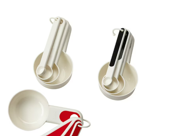 STÄM Set of 4 measuring cups, red/white/black