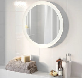STORJORM Mirror with integrated lighting, white, 47 cm