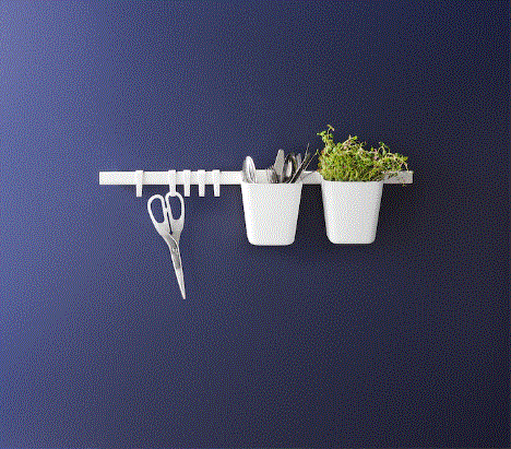 SUNNERSTA container set of 2, with rail & 4 hooks, 12x11 cm