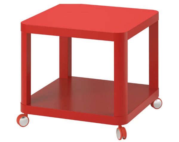 TINGBY Side table on castors, red, 50x50 cm