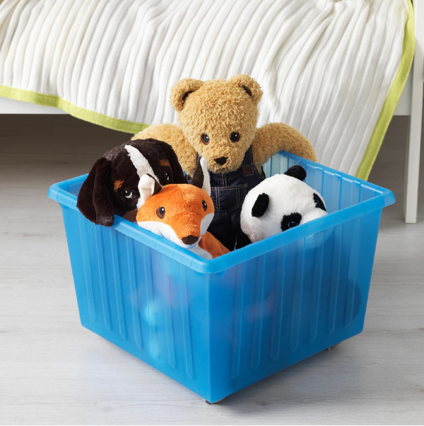 VESSLA Storage crate with castors, blue, 39x39 cm