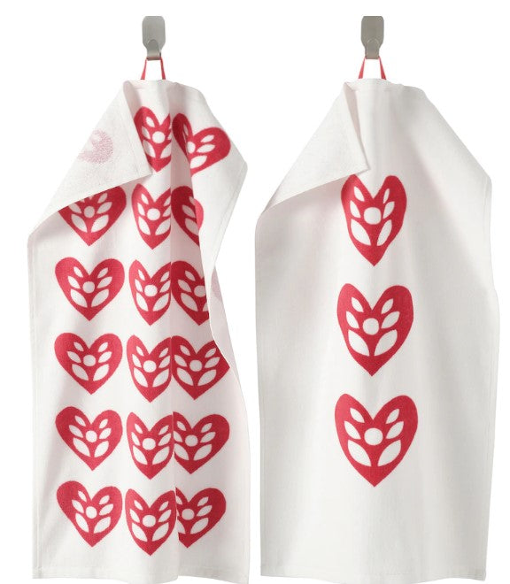 VINTERFINT Hand towel, heart pattern white/red, 40x70 cm