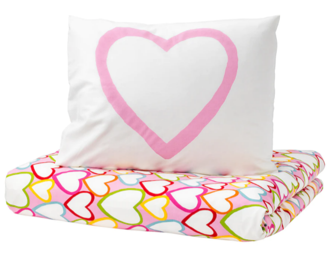 VITAMINER HJARTA Duvet cover& pillowcase, multicolour, 150x200/50x60 cm