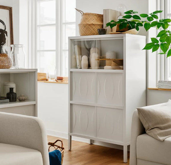 KALKNÄS Cabinet with sliding doors, white, 83x43x137 cm