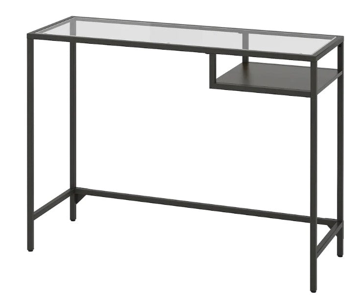 VITTSJÖ Laptop table, black-brown/glass, 100x36 cm