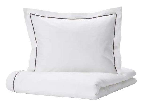 SILVERTISTEL Duvet cover and 2 pillowcases, white/dark grey, 200x200/50x60 cm